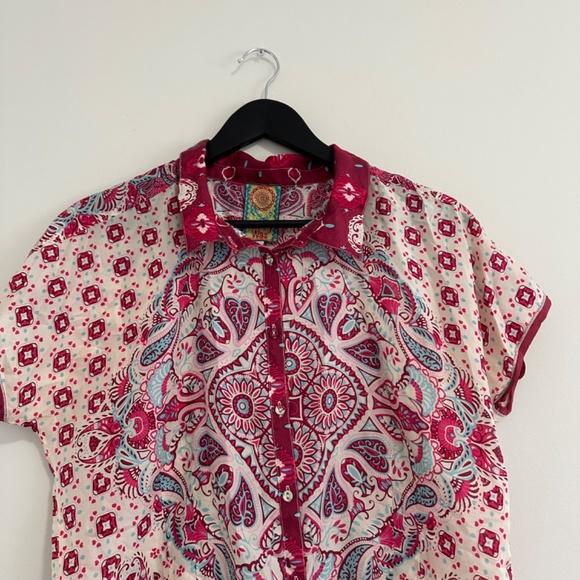 Johnny Was Boho Paisley Print Cap Sleeve Button Front Blouse Size Large - Picture 3 of 11